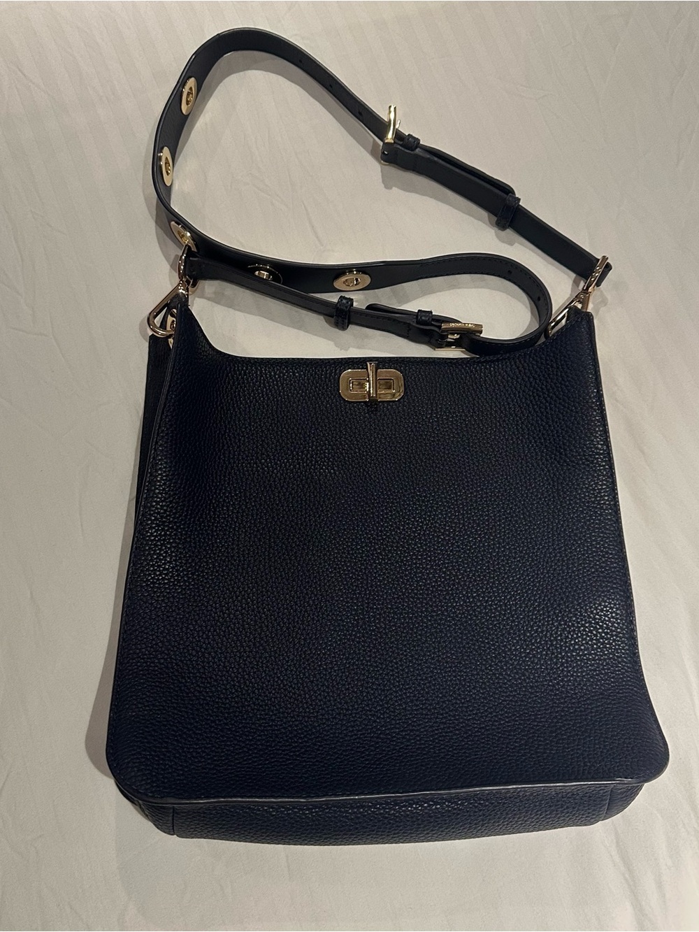 Michael Kors Navy Pebble Leather Shoulder Bag with Gold Accents